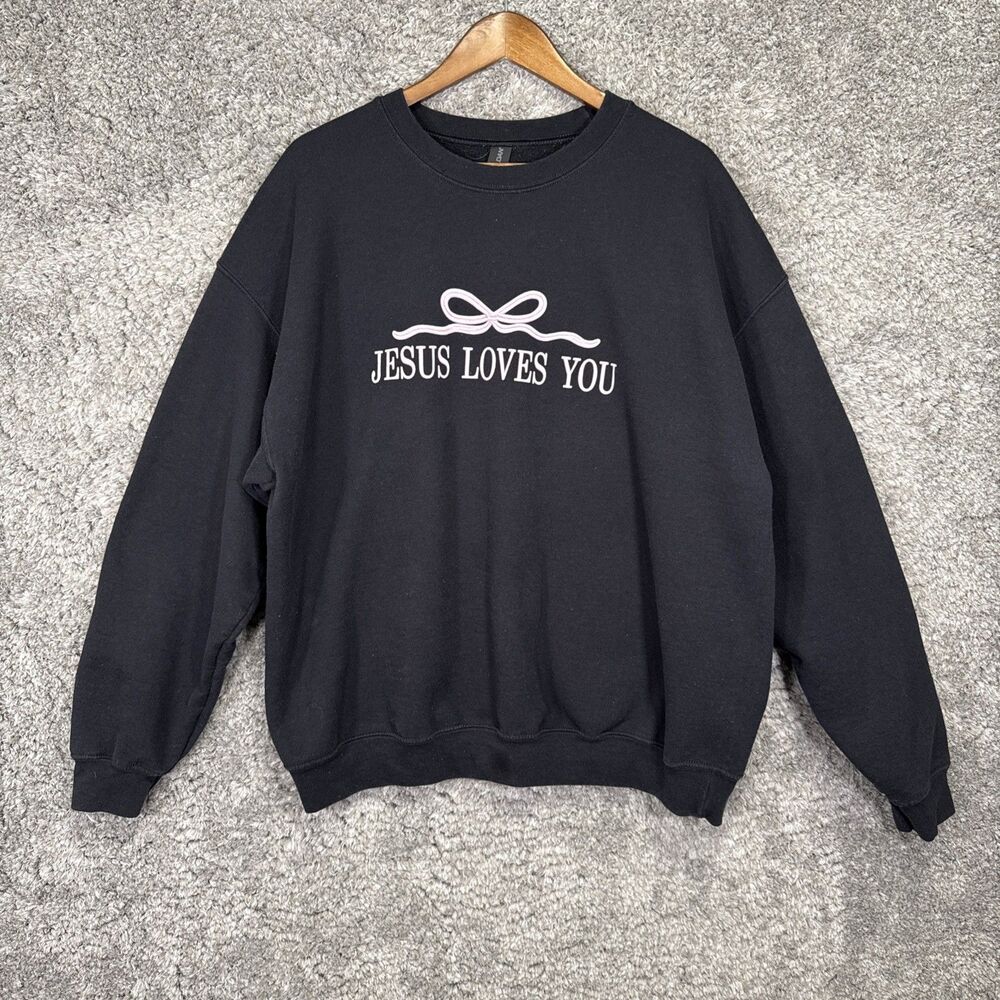 Jesus Loves You Crewneck Sweatshirt Black Bow Size XL Pullover